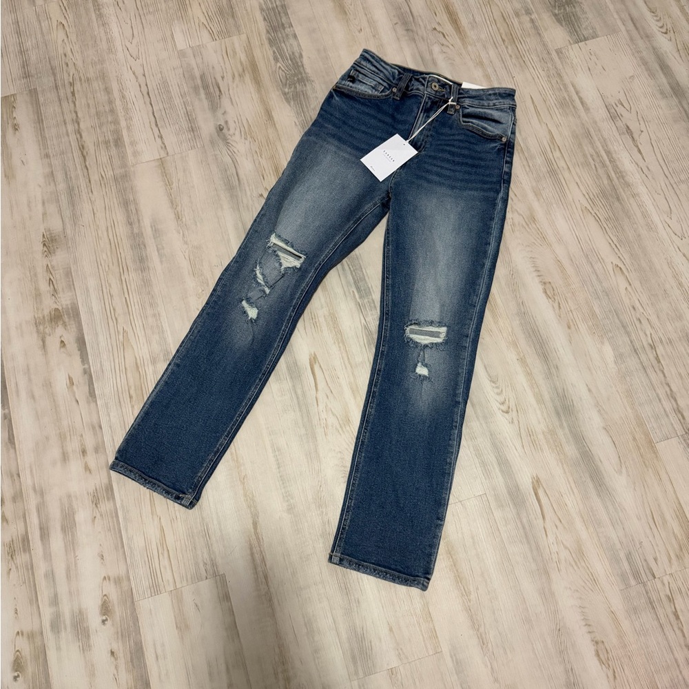KanCan Dark Blue Distressed Straight Leg Jeans